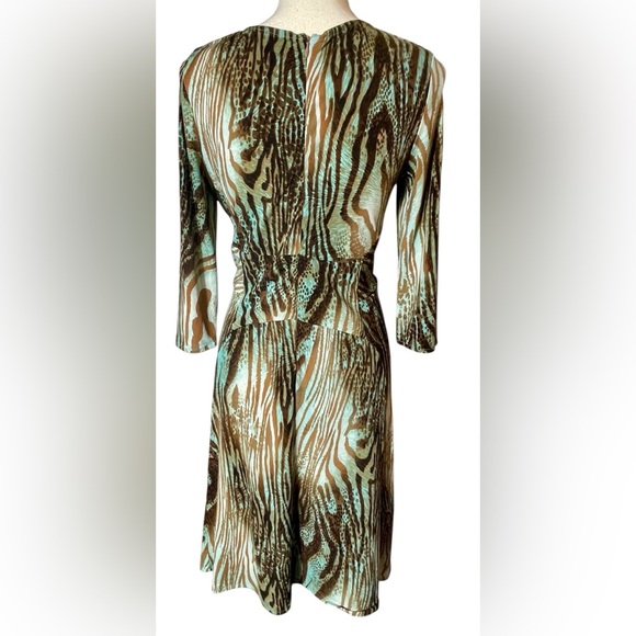Turquoise and Brown Animal Print Long Sleeve Dress - Picture 5 of 7